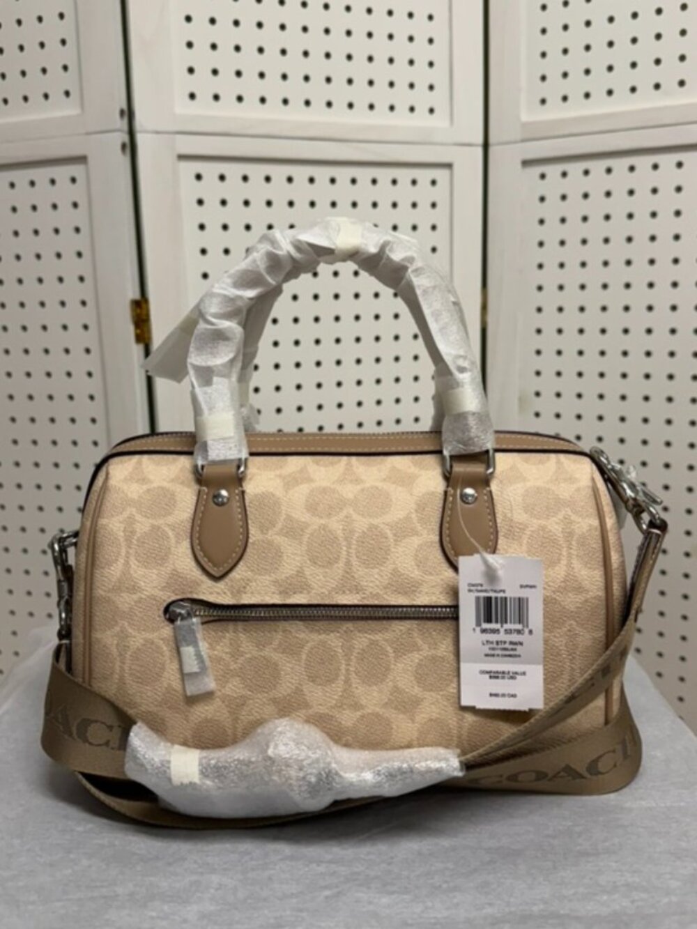 Coach Rowan Satchel Signature Canvas Cream Tan Sand Taupe CW376 Crossbody NWT - Picture 2 of 5